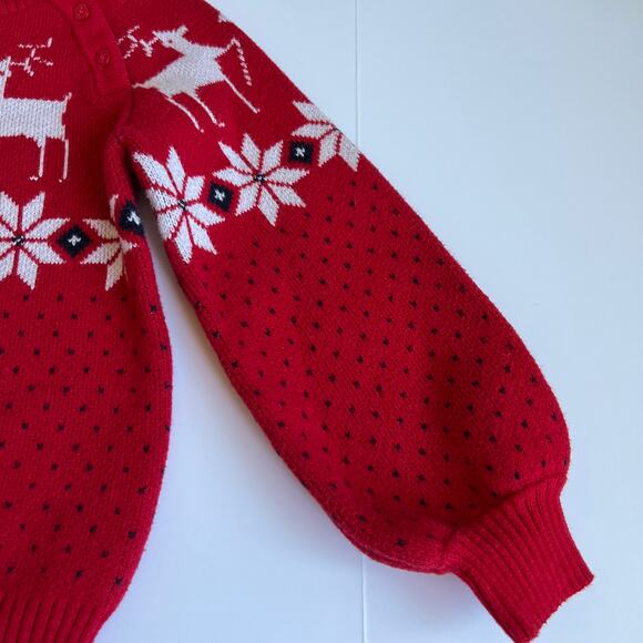 Janie and Jack Reindeer Fair Isle Sweater Red Girls 8 - Picture 6 of 9